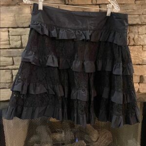 Black Mini Skater Skirt with Ruffled Tiers‎
